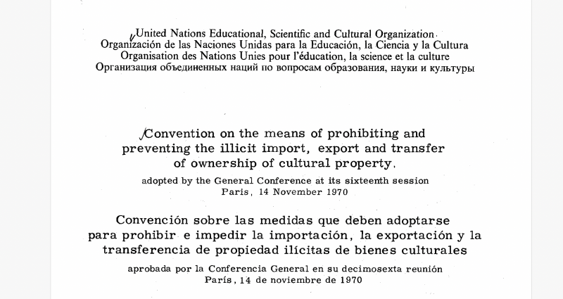 Convention on the means of prohibiting and of ownership of cultural property, preventing the illicit import - Instituto Regional del Patrimonio Mundial en Zacatecas