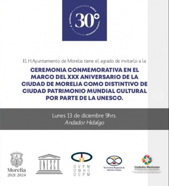 30º Aniversario de haber sido inscrita en la Lista del Patrimonio Mundial de la UNESCO - Noticias y Eventos de Instituto Regional del Patrimonio Mundial en Zacatecas